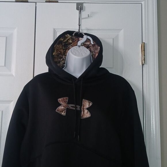 Under Armour Storm loose  black camo hooded sweatshirt sherpa lined Sz L EUC - Picture 3 of 9